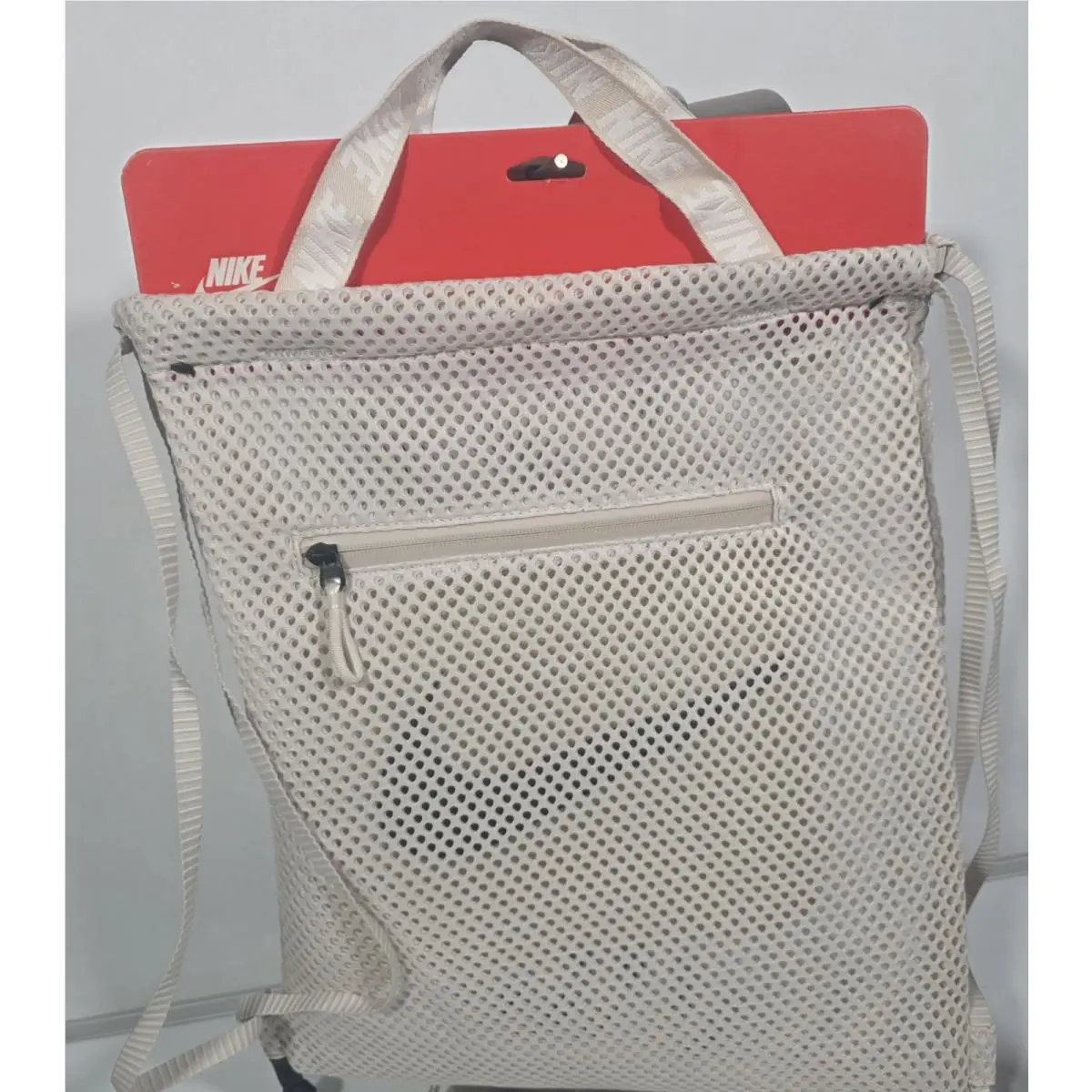 Nike Advanced Sportswear-mesh-draw String-gym Bag-ivory-zipper Compartment-rare