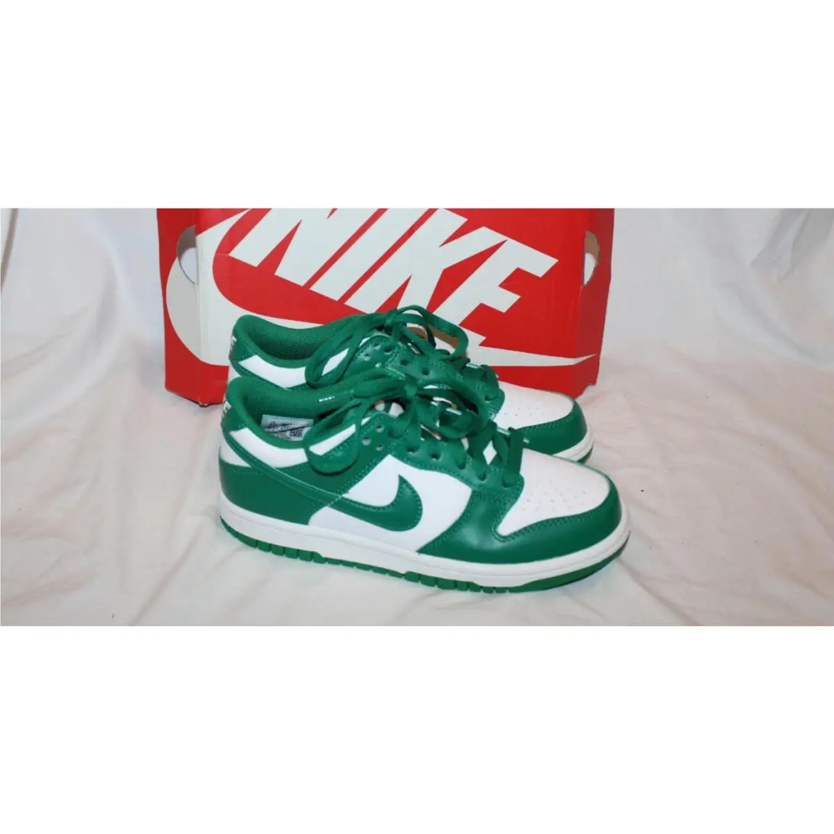 Dunk Low GS Youth 4.5 Women 6 White Green Leather Low Top Sneakers by Nike