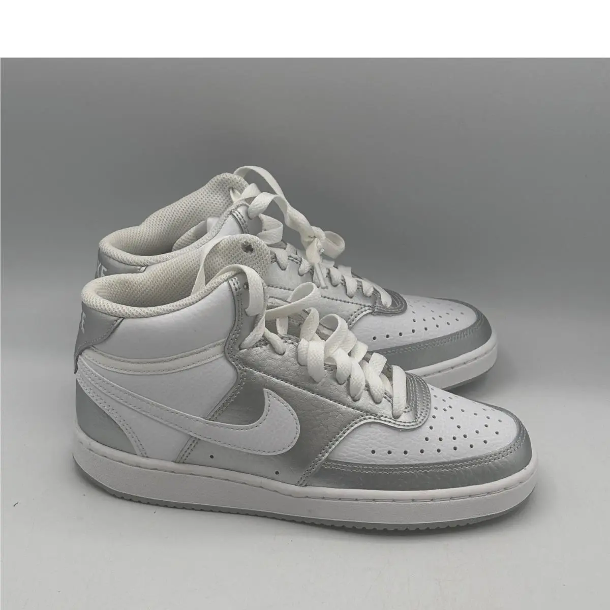 Court Vision Mid Shoes Women Size 6 White Metallic Silver CD5436 108 by Nike