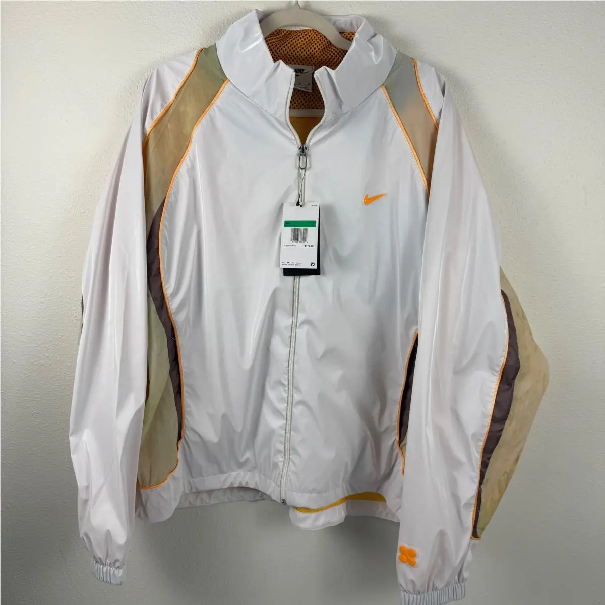 Nike Men`s White Orange Sportswear Track Jacket Full Zip Lightweight XL HJ3290