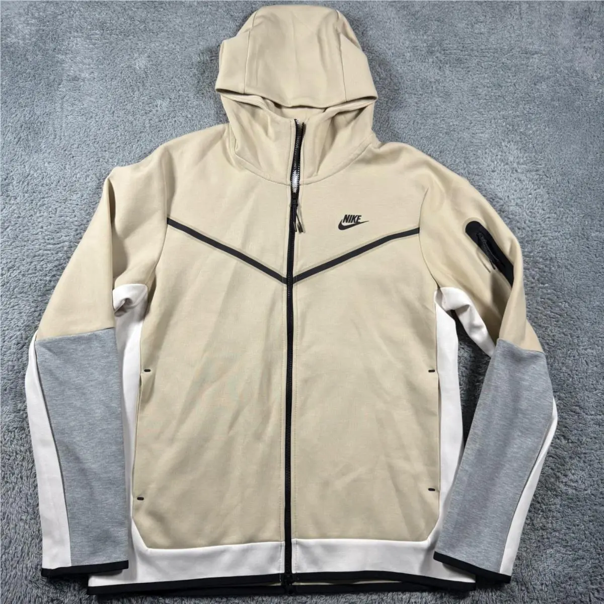 Nike Tech Fleece Hoodie Mens Large Rattan White Grey Full Zip CU4489-206