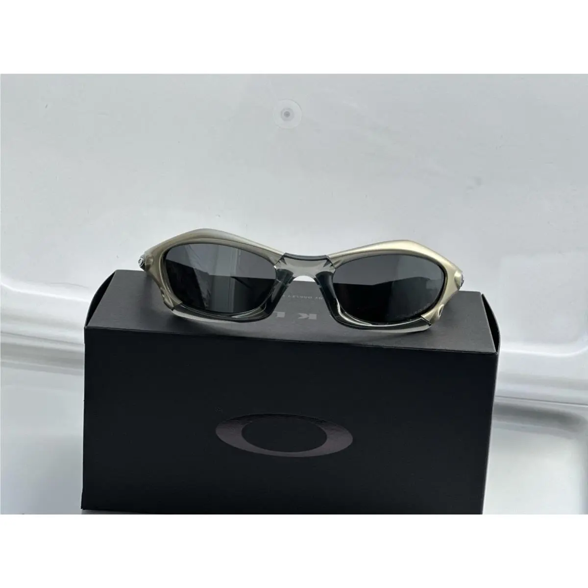 Splice Polarized Y2K Sunglasses Gray Smoke Frame Black Lenses by Oakley
