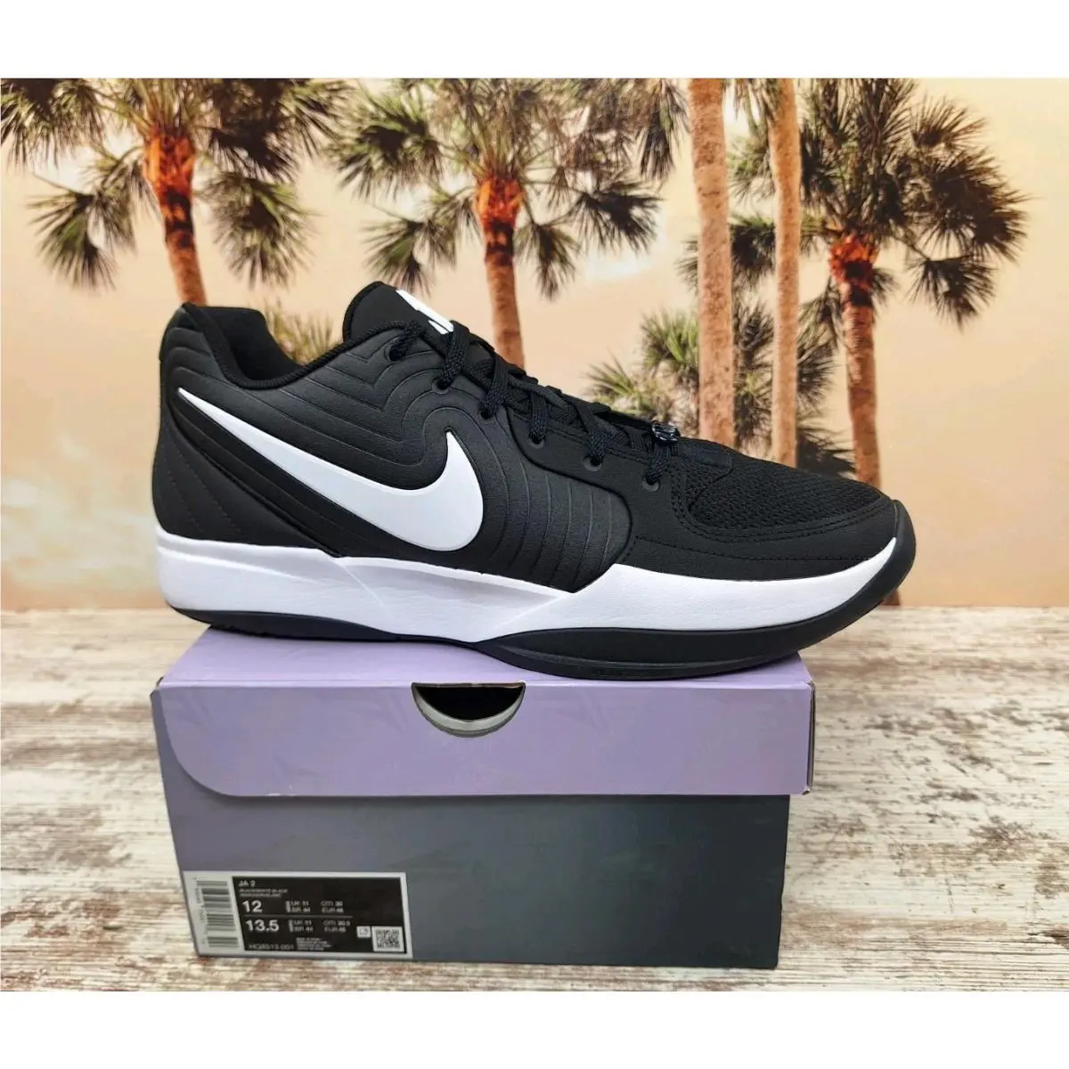 Nike JA 2 Ja Morant Basketball Shoes Black White Sneakers Men`s Size 12