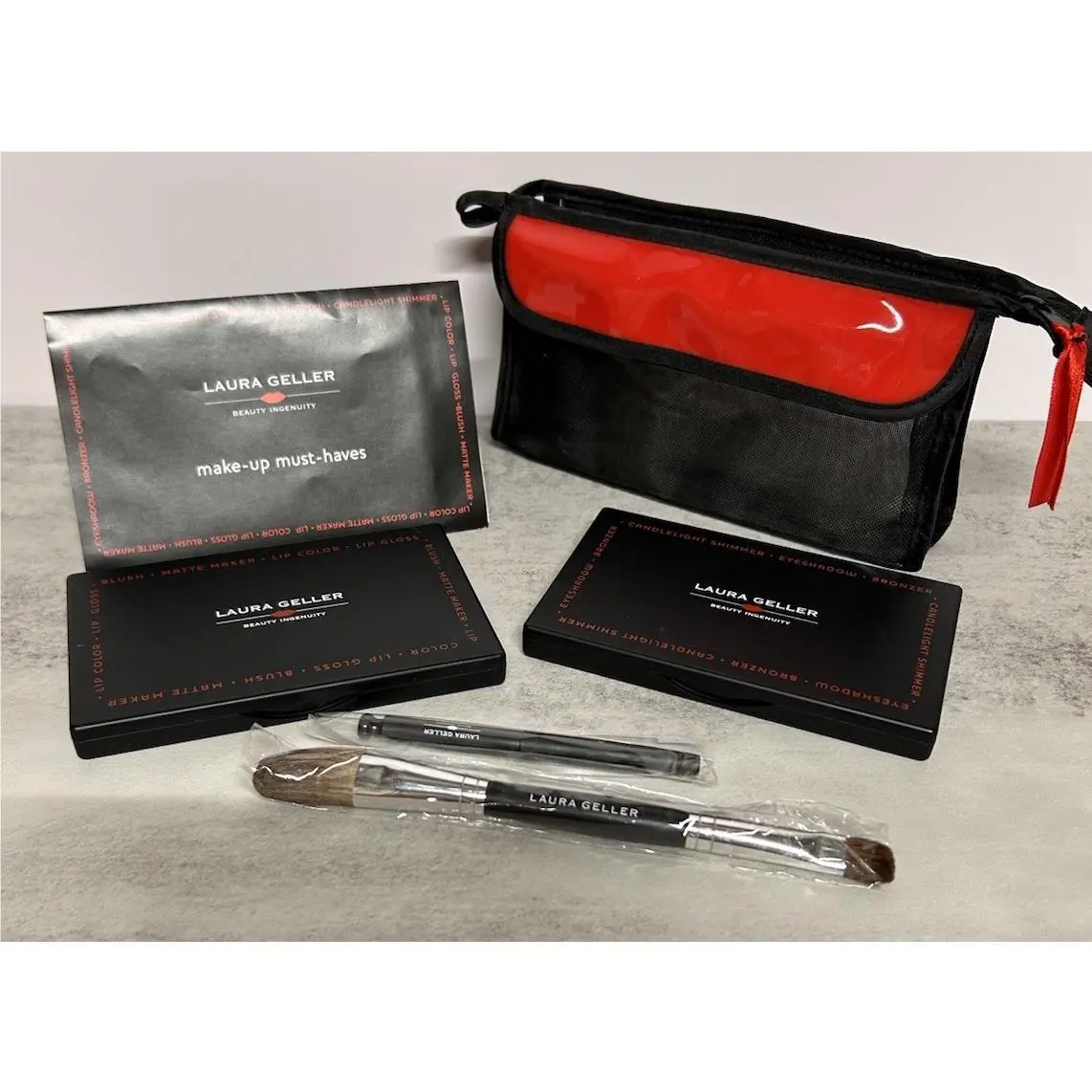 Makeup Must Haves Palette Set Lip Skin/ Eye Face/ 2 Brushes by Laura Geller