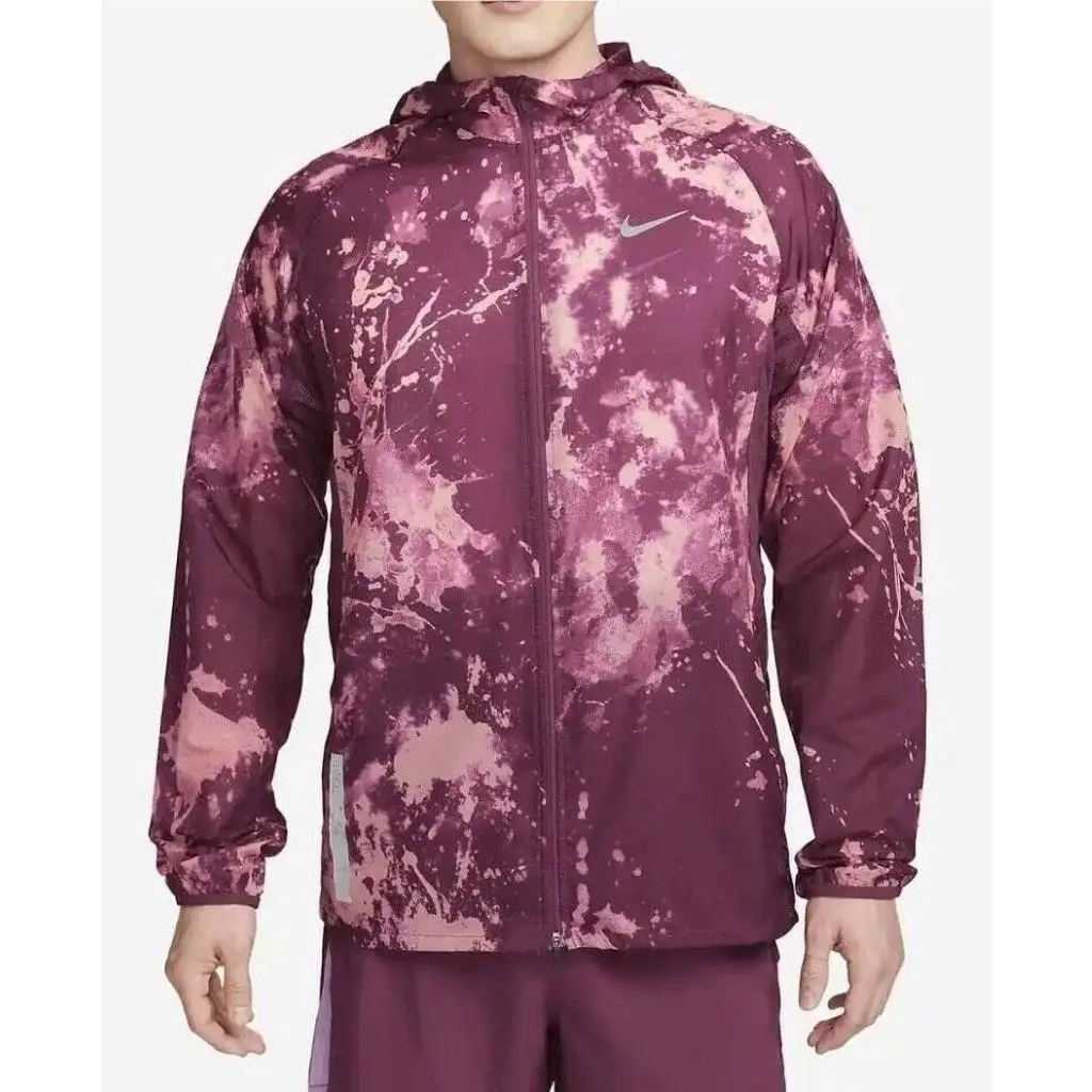 Nike Mens Jacket XL Hooded Windbreaker Running Water Repellent Zip Maroon