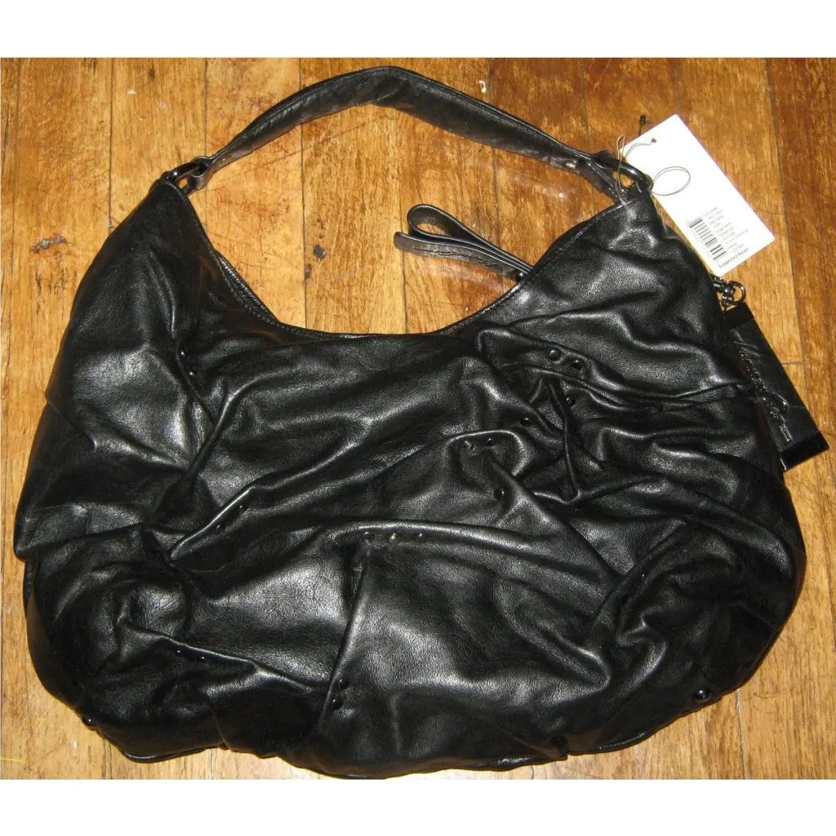 Black Leather Silver Studded Hobo Style Purse Moma Mia by Kenneth Cole