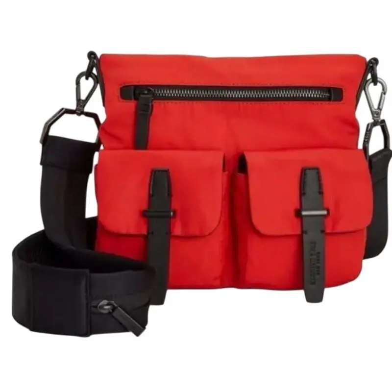 Kenneth Cole “vesey” Large Bright Fire Red Black Crossbody Bag w/ Pockets