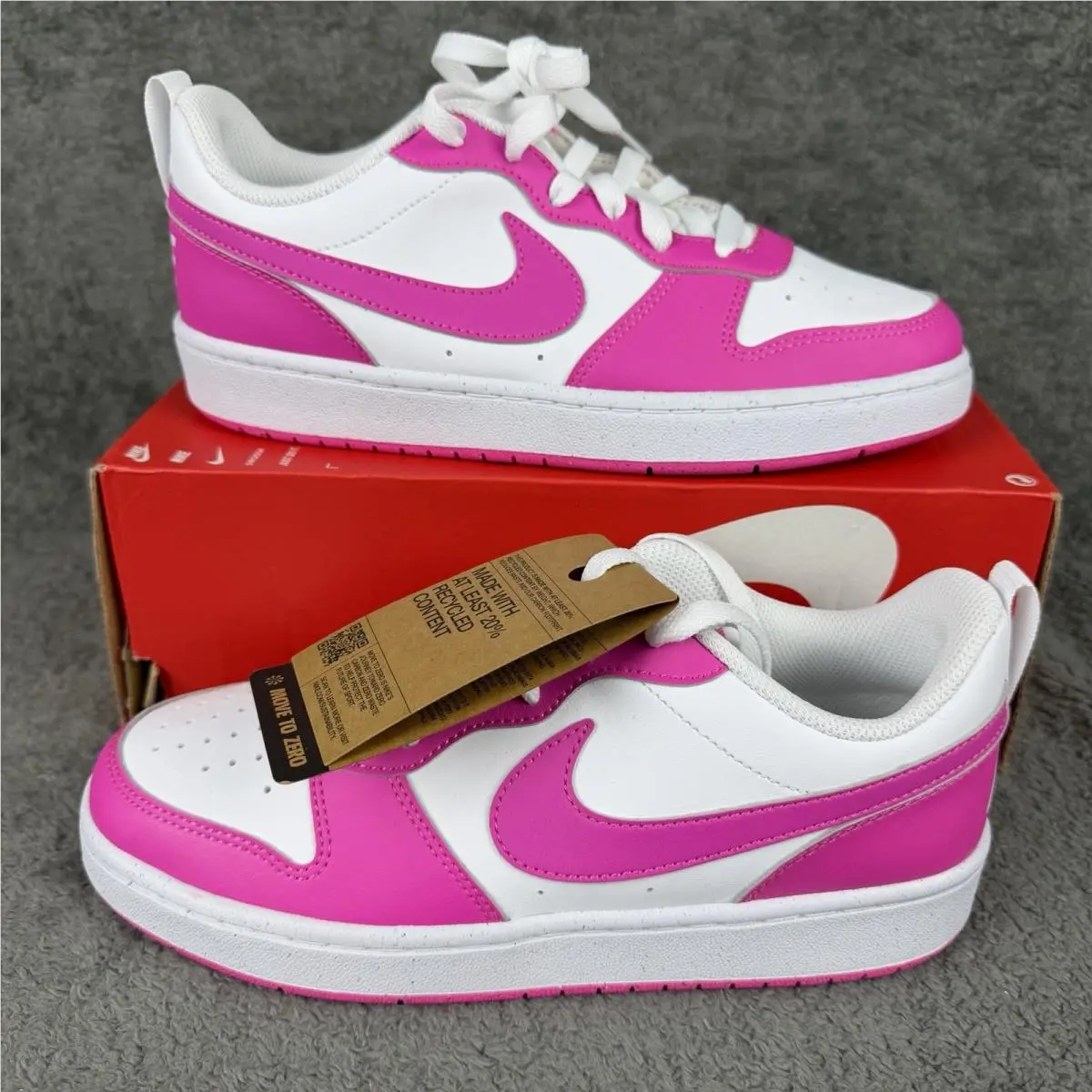 Pink White Court Borough Low Recraft GS Sport Sneaker Shoe 6Y / 7.5 Women by Nike