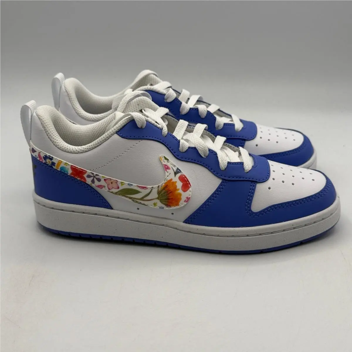 Nike Court Borough Low FL Shoes Youth Size 5Y White Sapphire Floral IQ0878 100