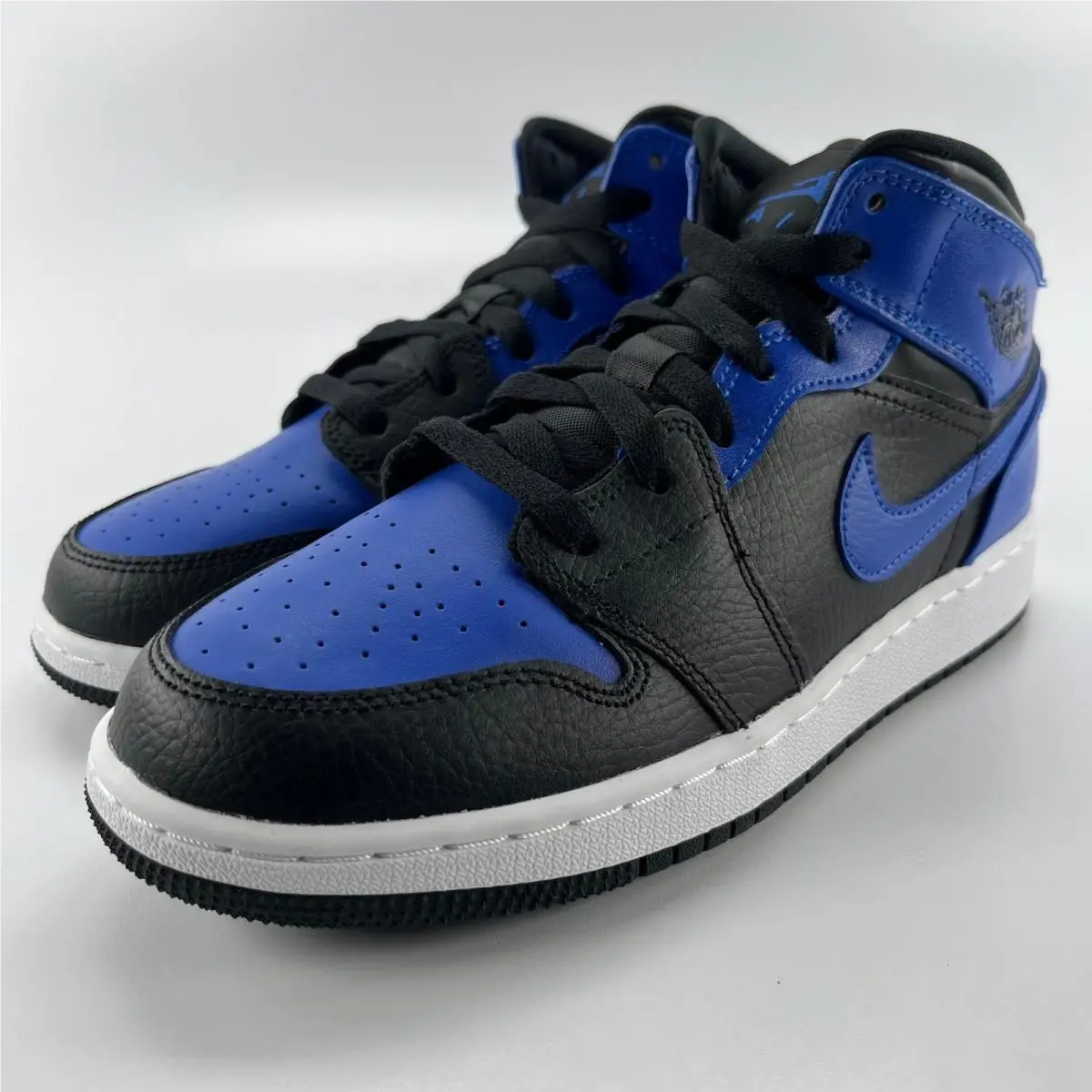 Nike Air Jordan 1 Mid GS Hyper Royal Black Blue 554725-077 Mens 5Y Kids Sneakers