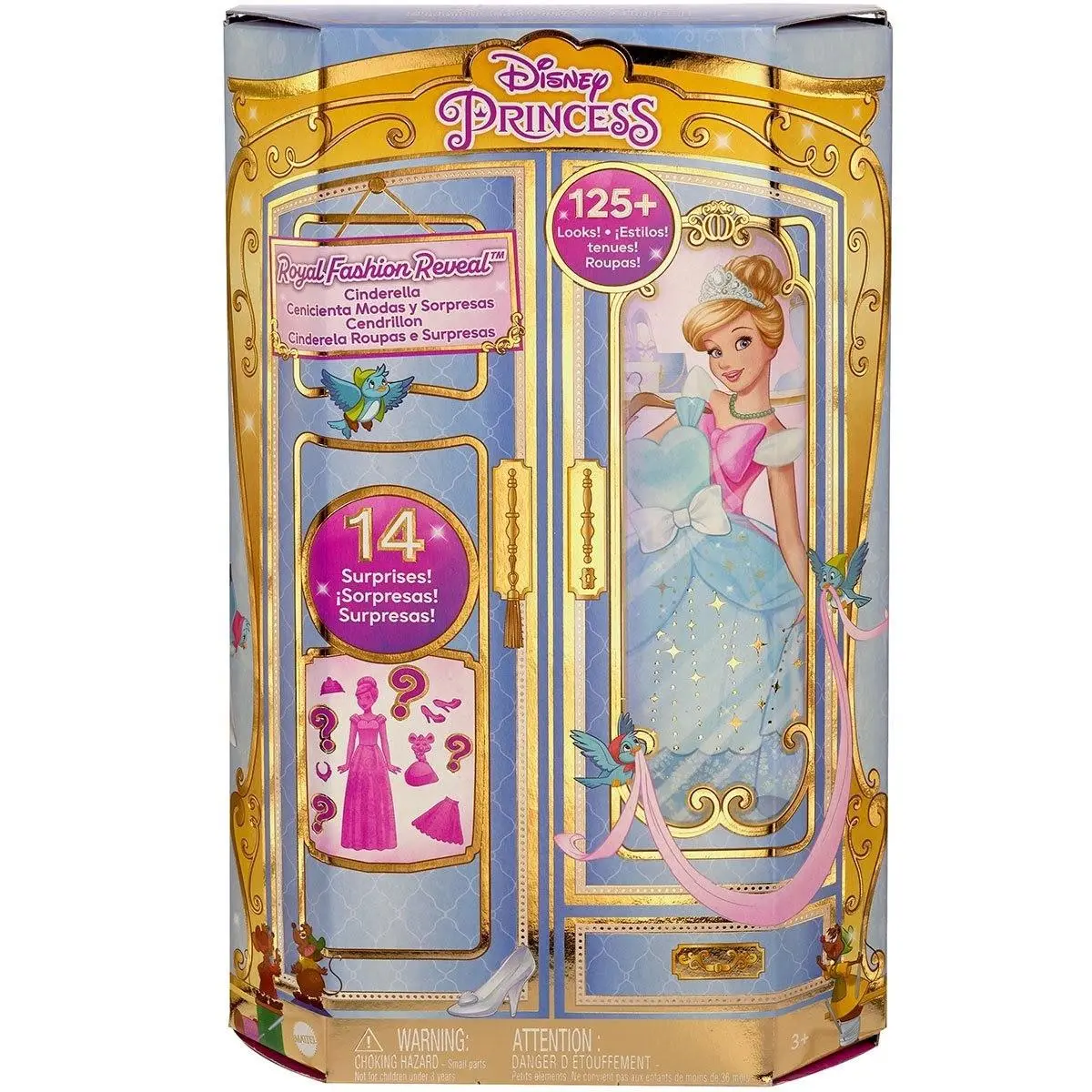Mattel Disney Princess Royal Fashion Reveal Cinderella Doll Set 14 Accessories