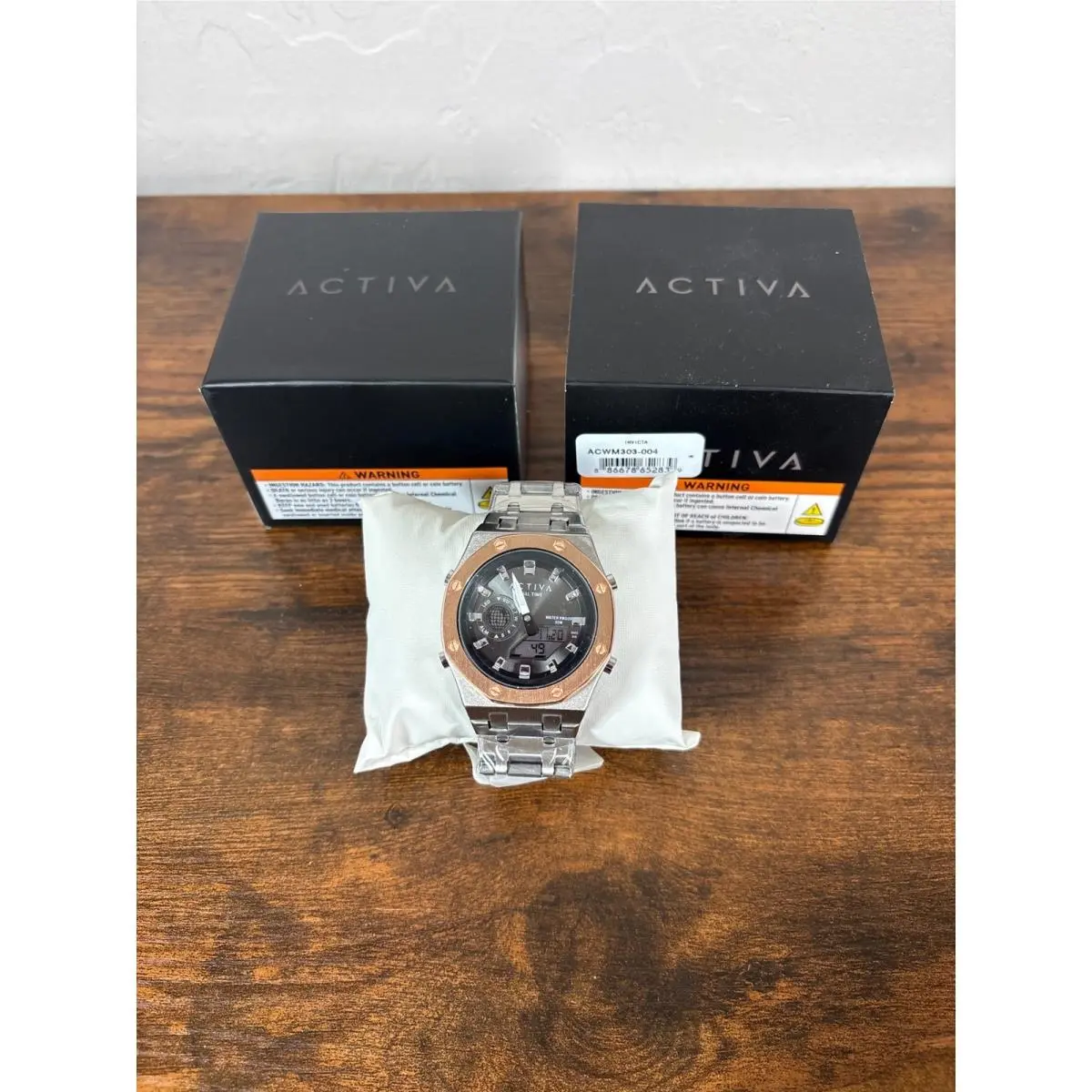 Activa by Invicta Mens Dual Time Watch ACWM303-004 Silver Rose Gold Octagon
