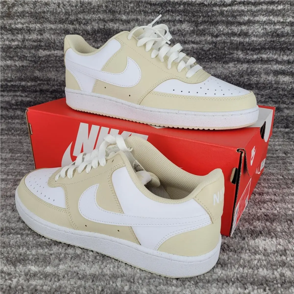Court Vision Lo Men`s Sneakers Size 9 Women`s 10.5 Khaki White by Nike