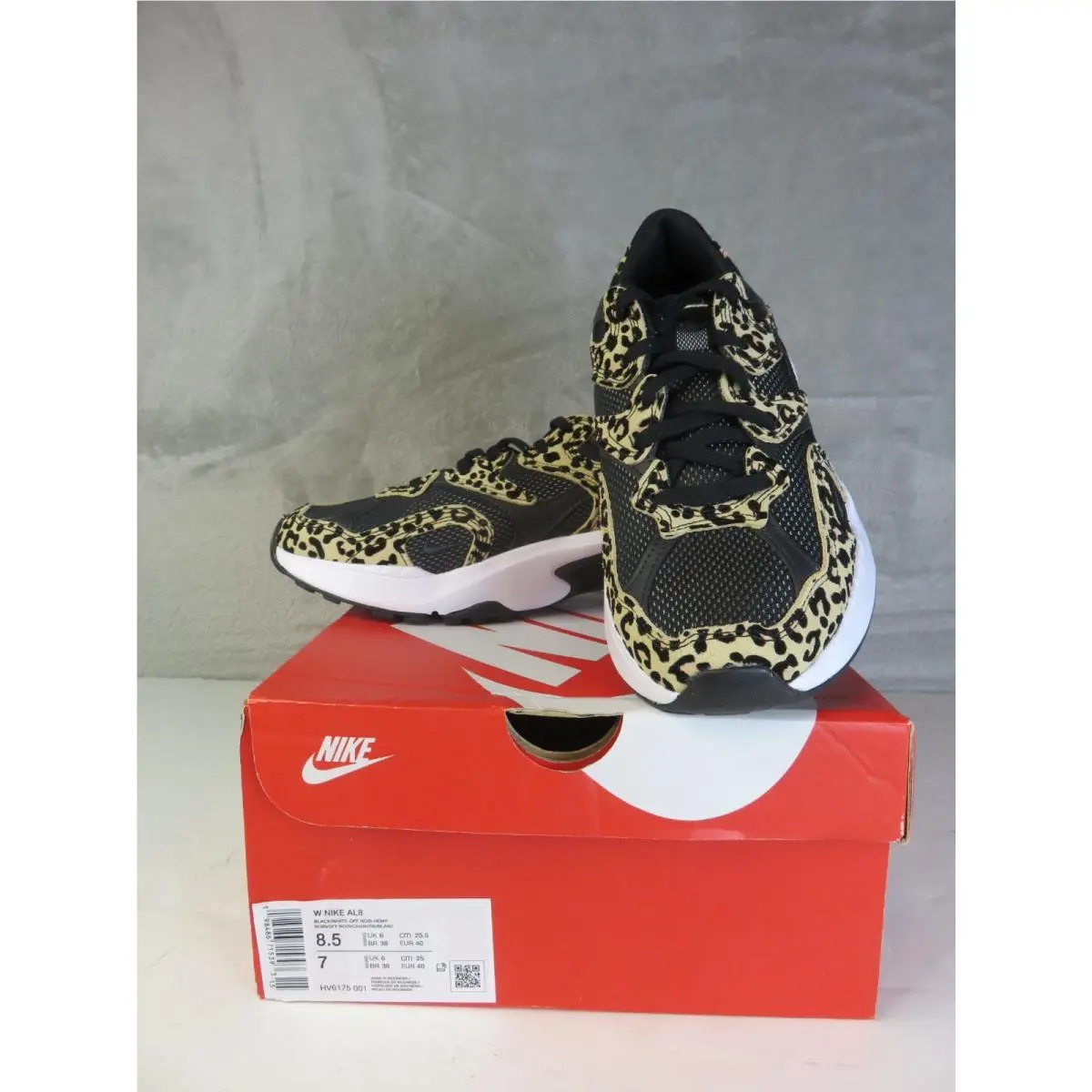 Nike AL8 Leopard Print Sneakers Women`s Size 8.5 Black White Casual Shoes