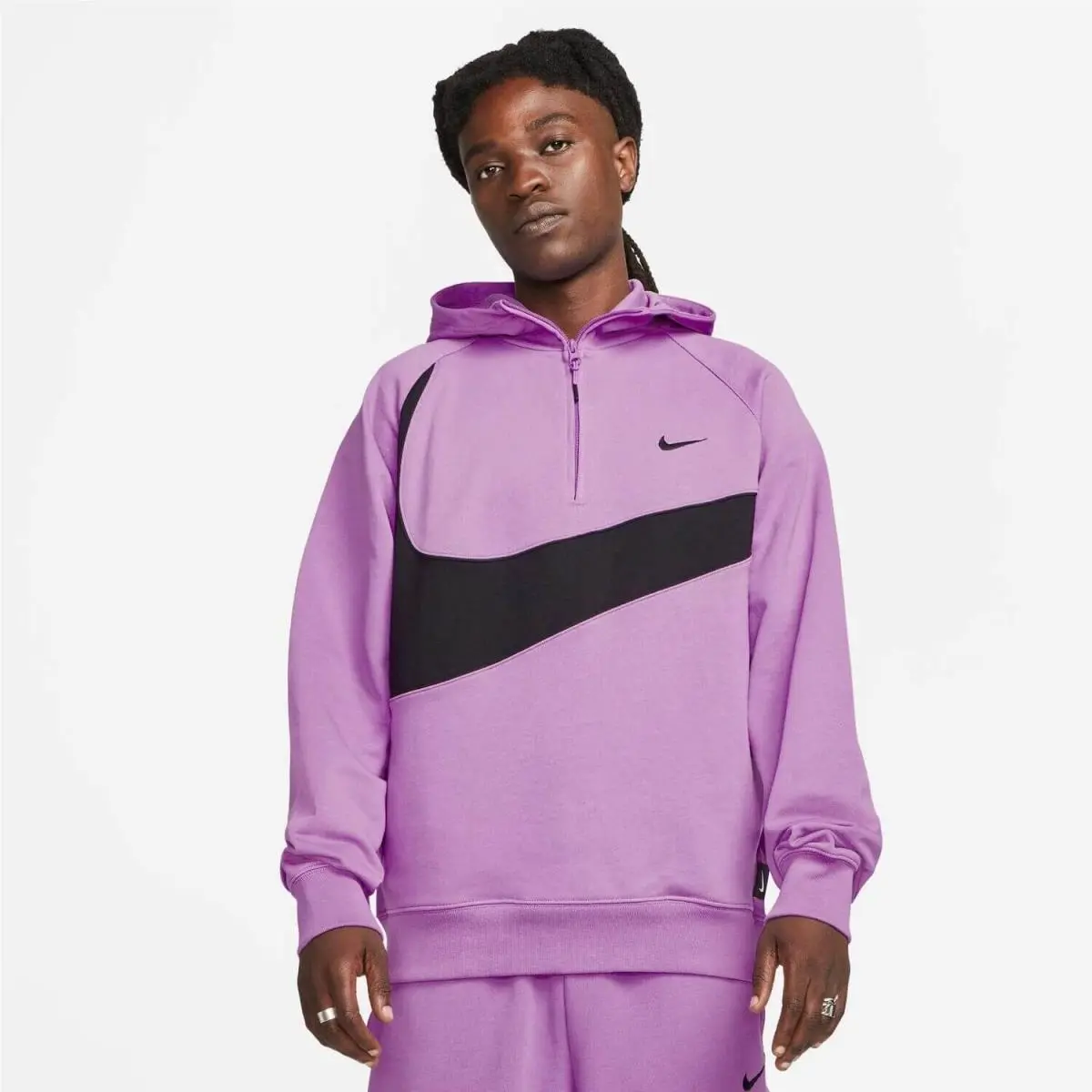 Nike Swoosh 1/2-Zip Fleece Hoodie Mens Purple Fuschia Rush Black Small
