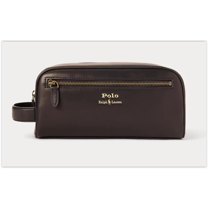 Polo  Smooth Leather Toiletry Dopp Shave Kit Travel Bag Brown by Ralph Lauren