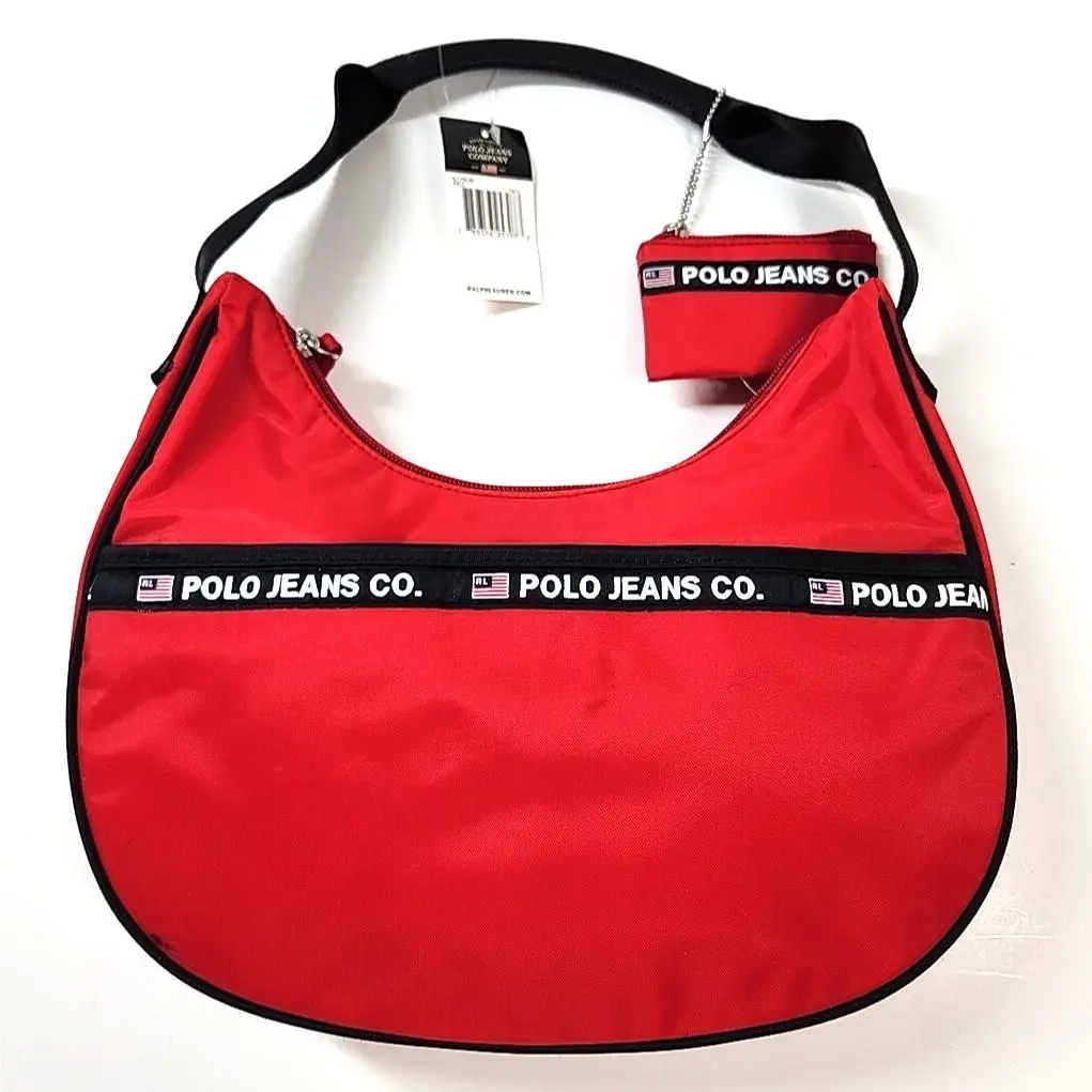 Vtg Ralph Lauren Polo Jeans Co Bag Women Red Nylon Shoulder RL Flag 90s Y2K
