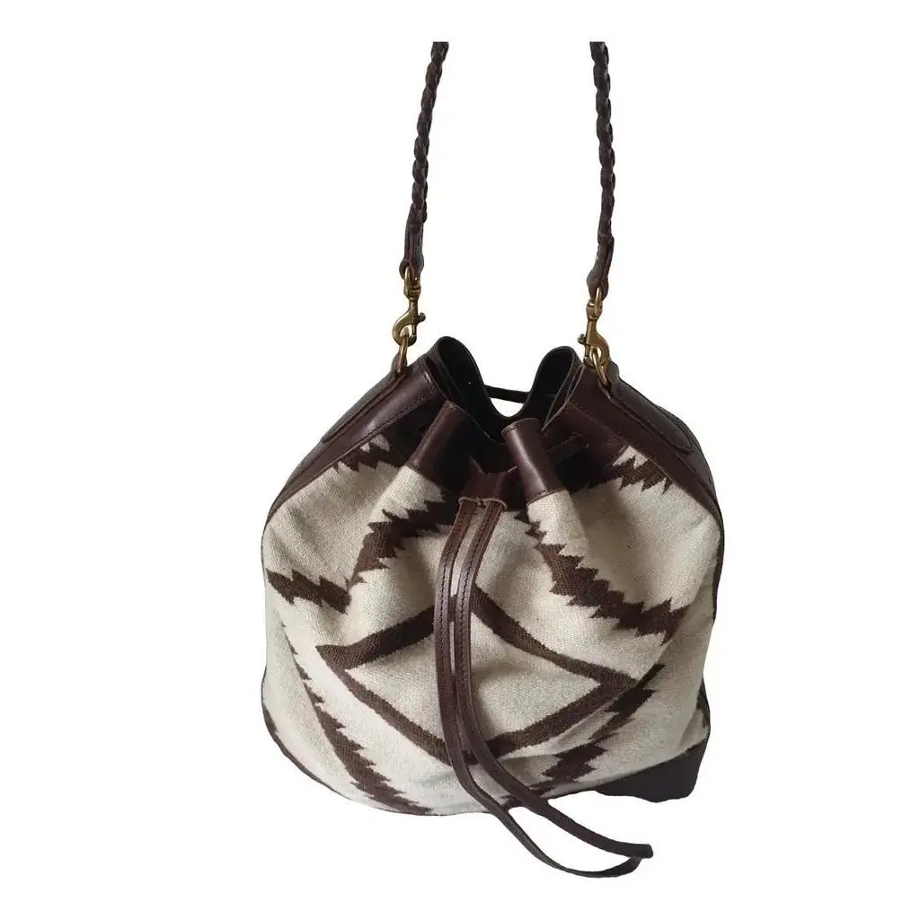 Lmtd Rare  Indian Blanket Tribal Leather Tote Bag In Brown-beige by Ralph Lauren