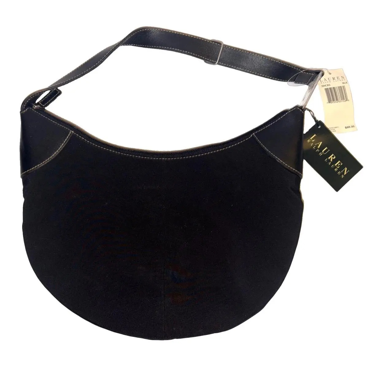 Lauren  Black Nylon/ Leather Crescent Baguette Bag Medium by Ralph Lauren