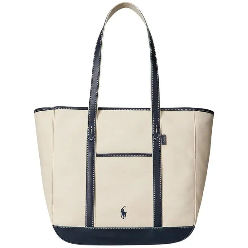 Women`s Leather-trim Canvas Medium Shopper Tote Bag by Ralph Lauren