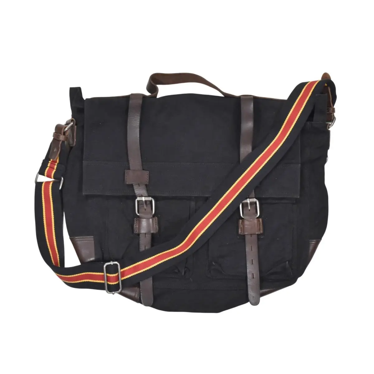 Vintage Polo Ralph Lauren Rugby Black Canvas Leather Messenger Crossbody Bag