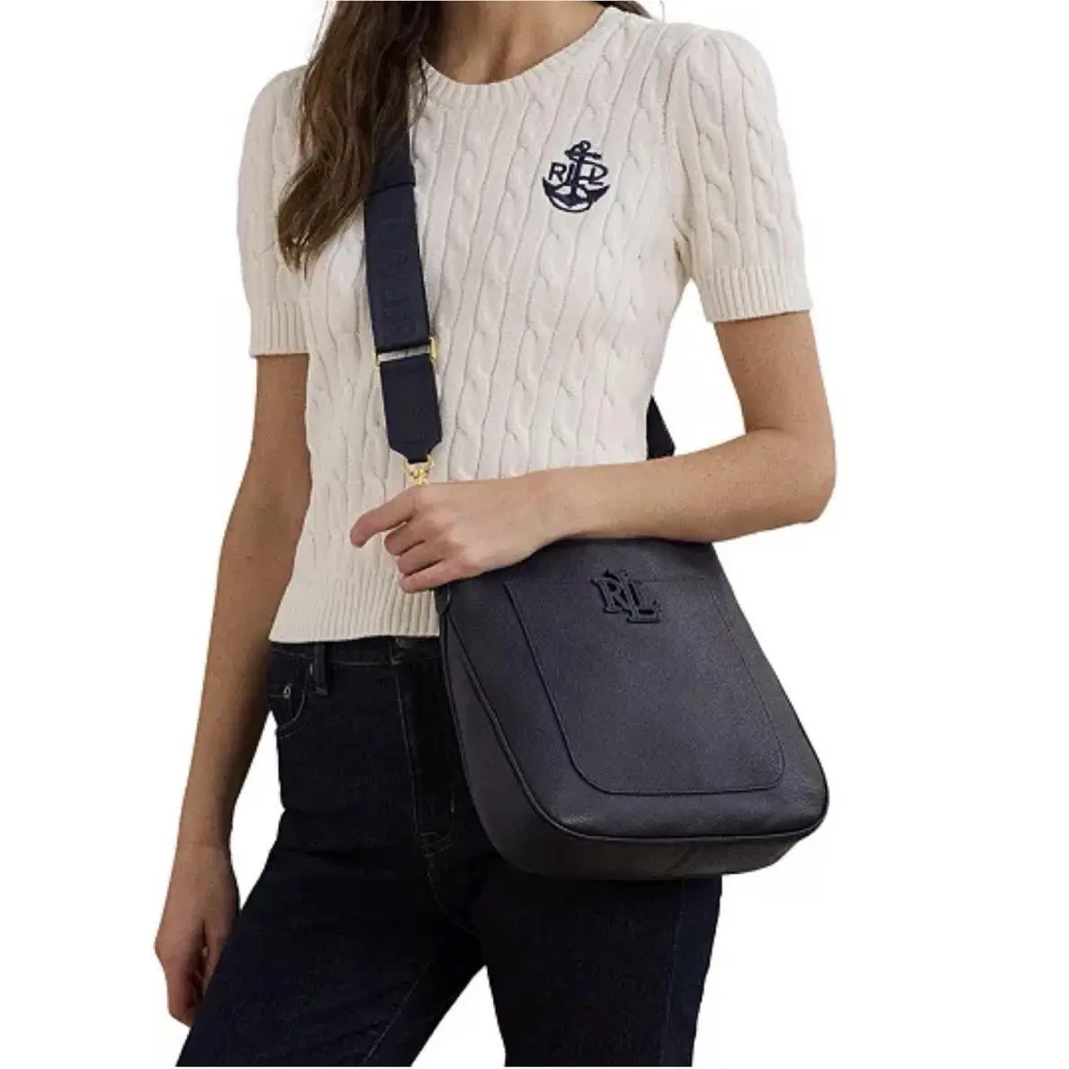 Lauren  Navy Pebbled Leather Cameryn Crossbody Bag by Ralph Lauren