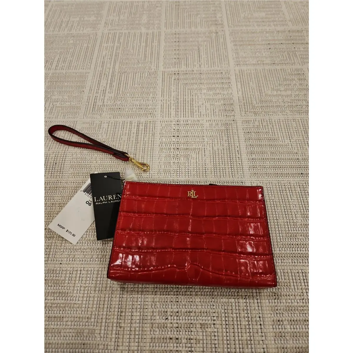 Lauren  Embossed Leather Small Pouch Wristlet by Ralph Lauren