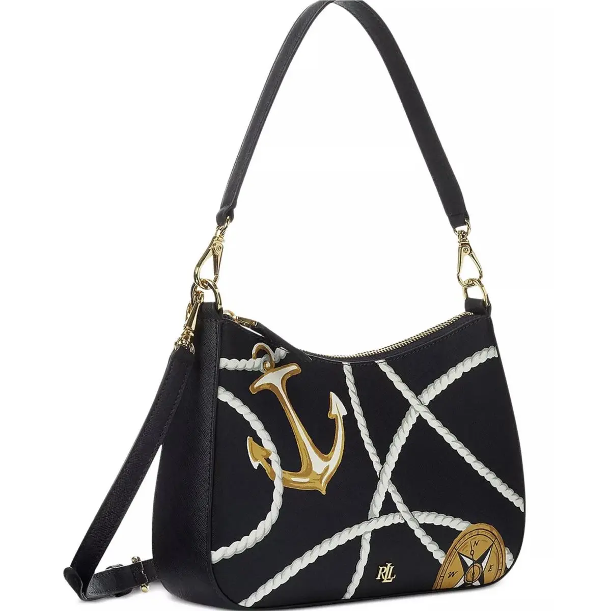 Lauren Ralph Lauren Crosshatch Leather Medium Danni Bag Resort Rope/nvy