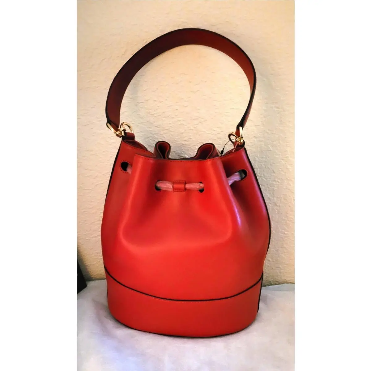 Lauren Ralph Lauren Leather Medium Sized Andie Drawstring Red Bag