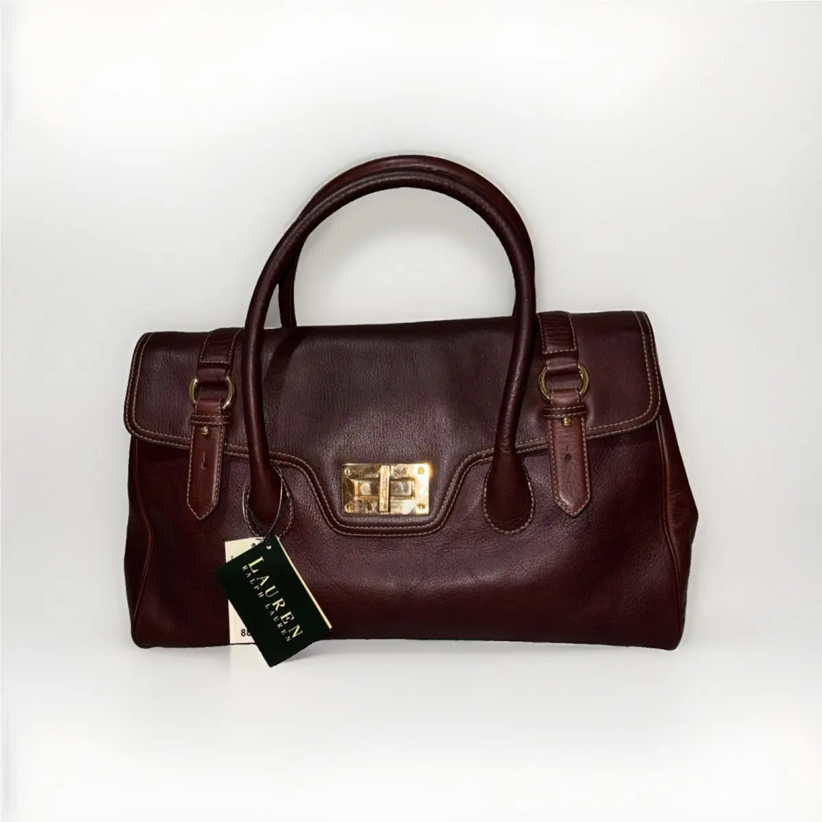 Lauren Ralph Vintage Satchel Bag Gold Hardware Buckle Turn Lock Doctor Bag