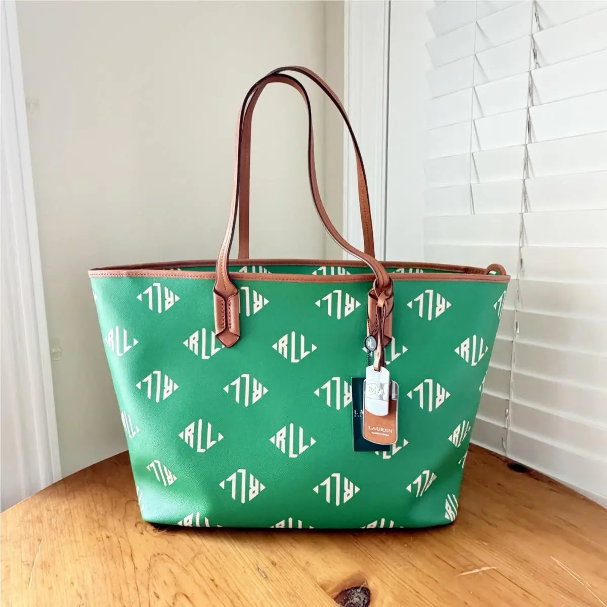 Lauren Ralph Lauren Caldwell Classic Tote – Lawn/ivory Large Logo Rare