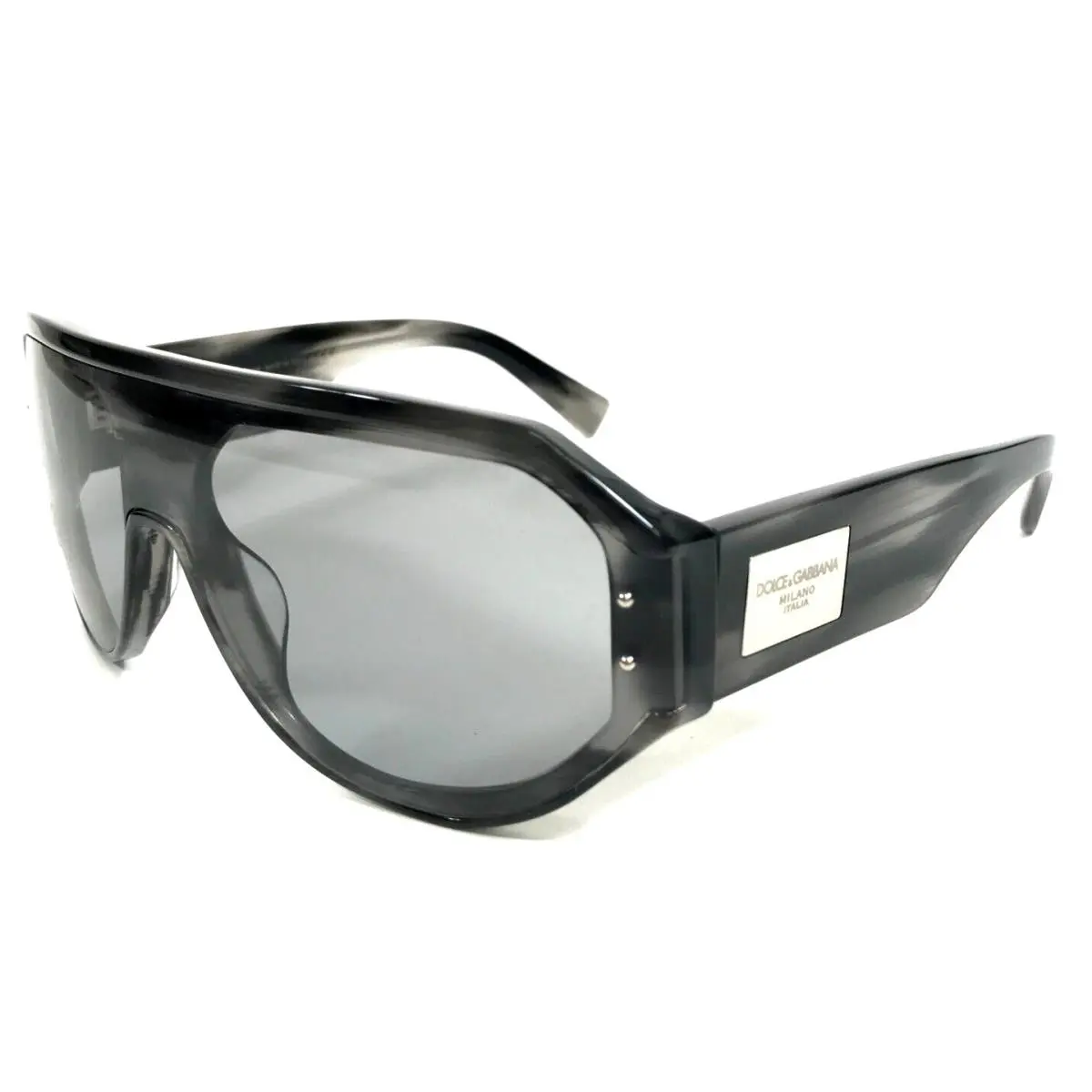 Dolce Gabbana Sunglasses DG4481-F 3440/1 Striped Grey Horn Wrap Shield Lens