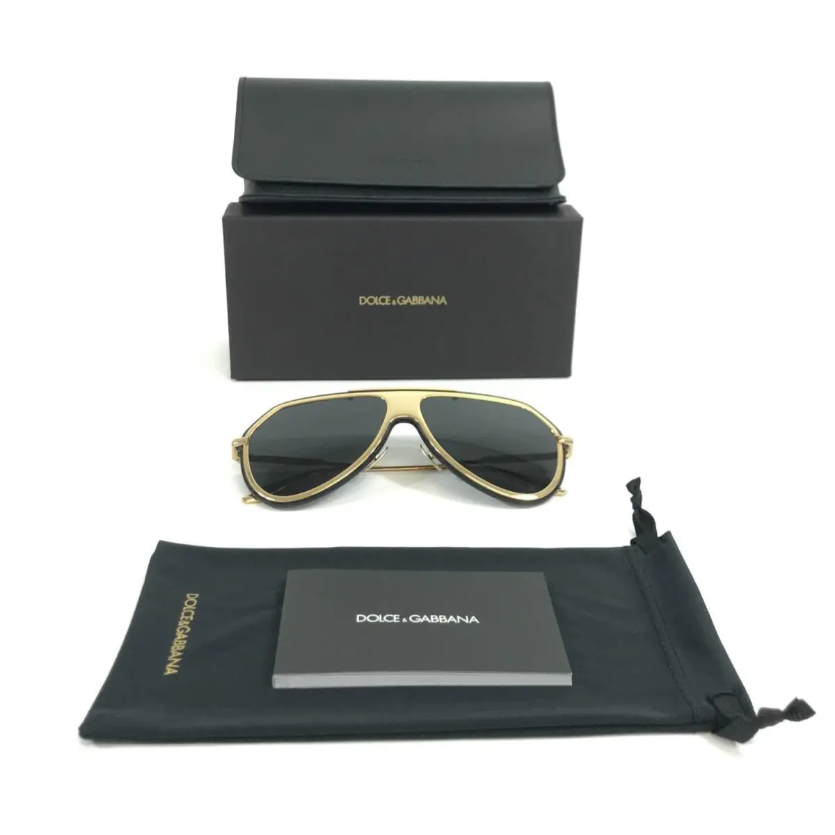 Dolce Gabbana Sunglasses DG2309 02/87 Gold Aviator Frames w/ Dark Grey Lenses
