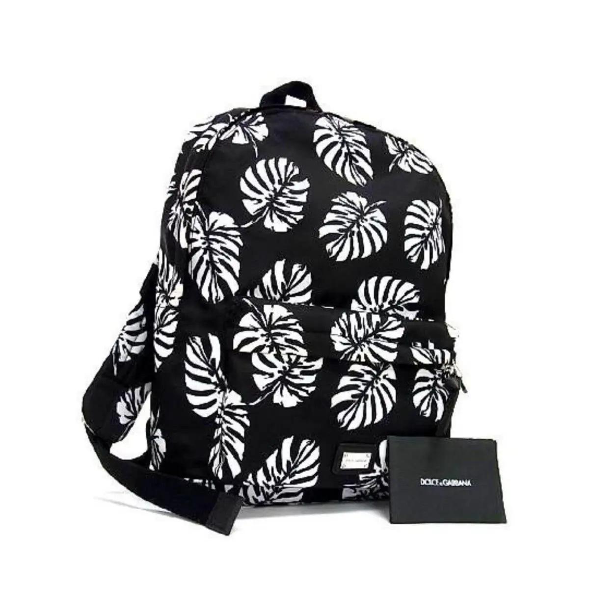 Dolce Gabbana Bambino Tropical Palm Leaf Print Nylon Leather Backpack