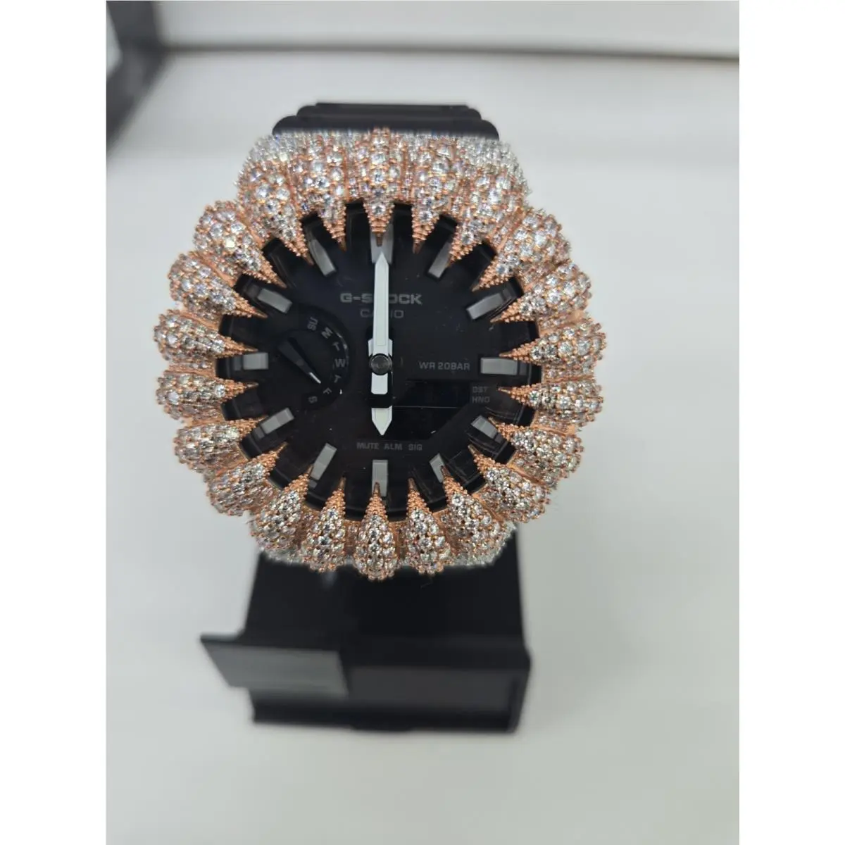 Moissanite G Shock Watch  2100 Black Color Band Rose/silver Color Bezel by Casio