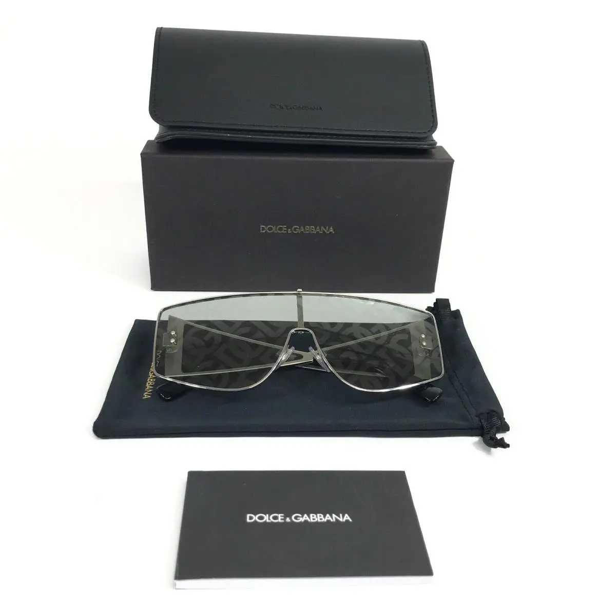 Dolce Gabbana Sunglasses DG2305 05/AL Silver Shield Frames w/ Patterned Lenses