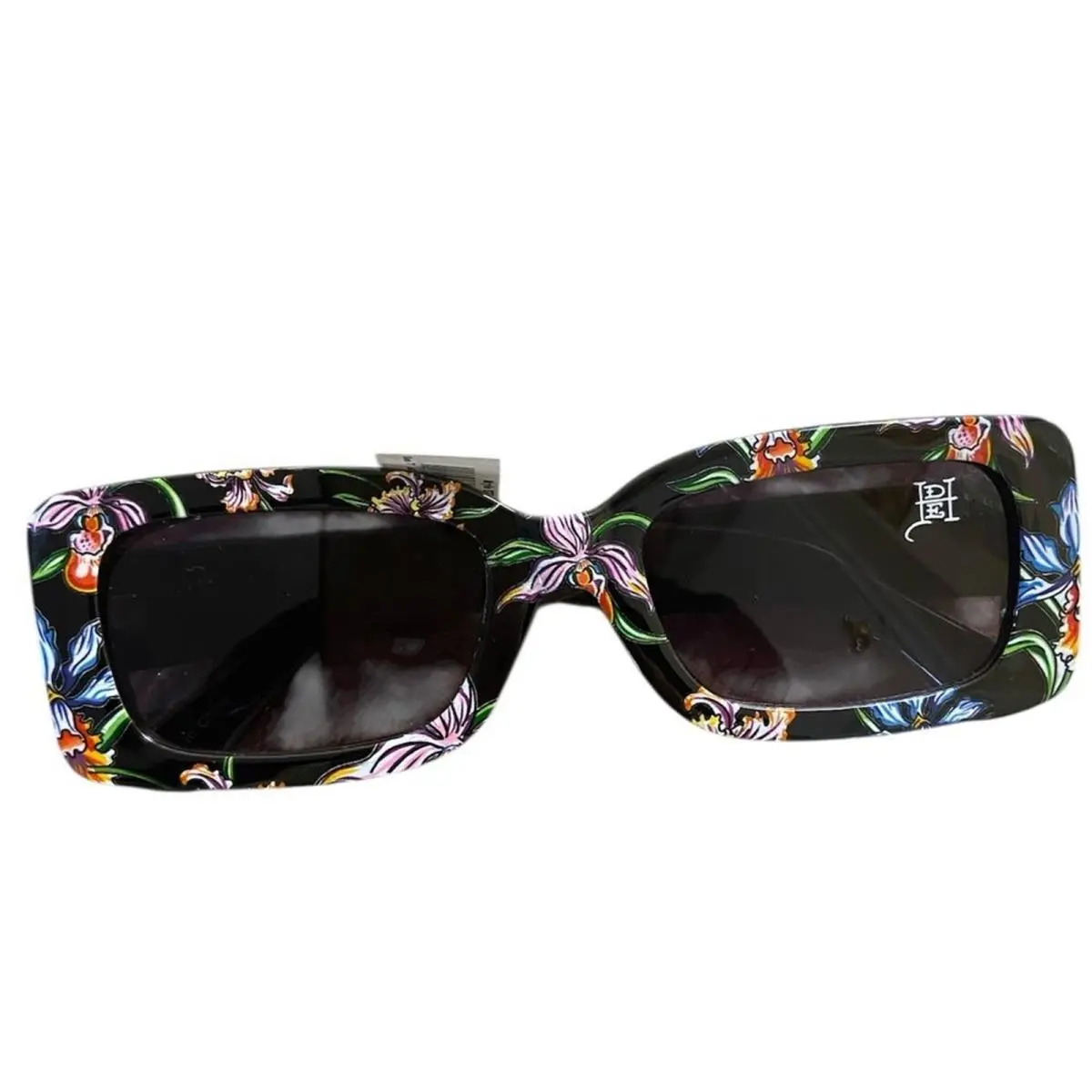 Logo Sunglasses Black Square Frame Floral Women by Ed Hardy