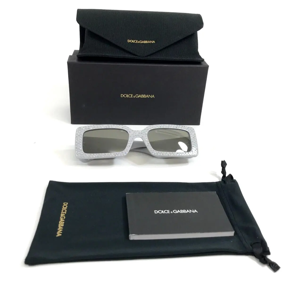 Dolce Gabbana Sunglasses DG4447B 3418/6G Light Grey Frame Iced Out Crystals