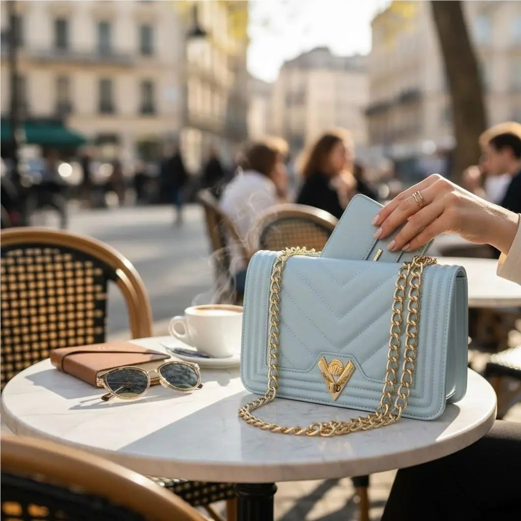Orlandi Light Blue Quilted Chain Shoulder Bag Coquette Old Money Chic by Valentino