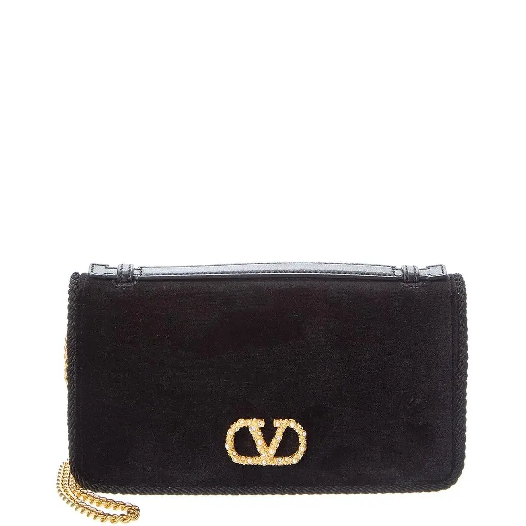 Vlogo Signature Velvet Wallet On Chain Women`s Black by Valentino