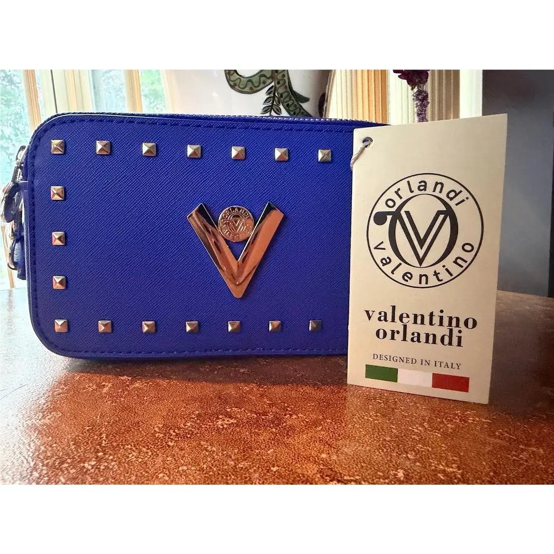 Orlandi V-3003 Matcha Green Studded Camera Crossbody Bag by Valentino
