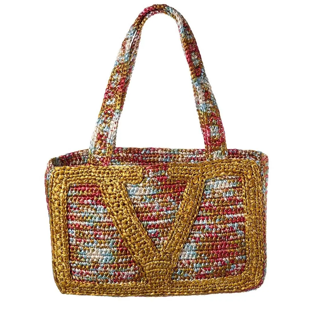 Valentino Vlogo Signature Medium Raffia Tote Women`s Yellow