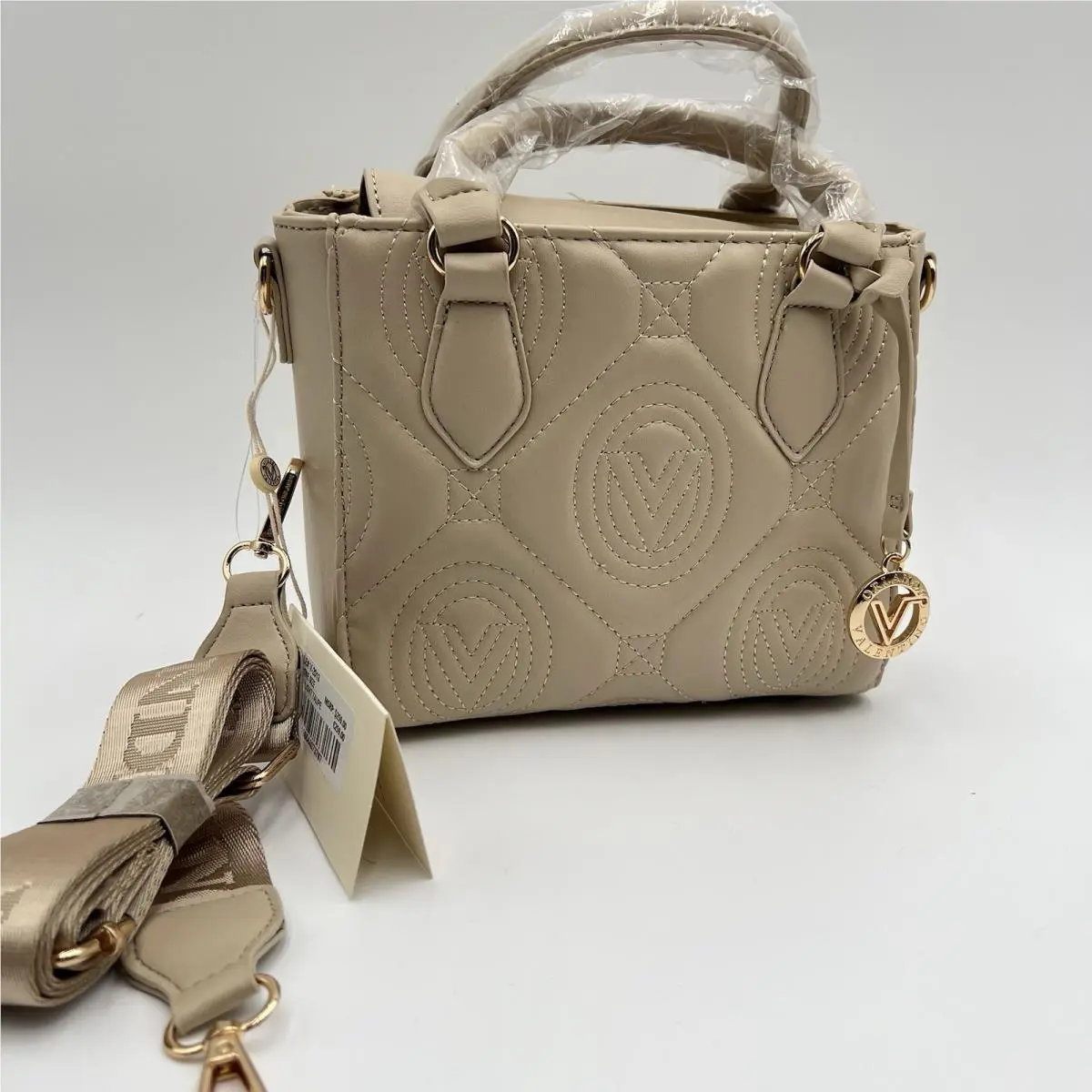 Valentino Orlandi Convertible Small Tote Bag/crossbody Light Taupe Quilted Italy