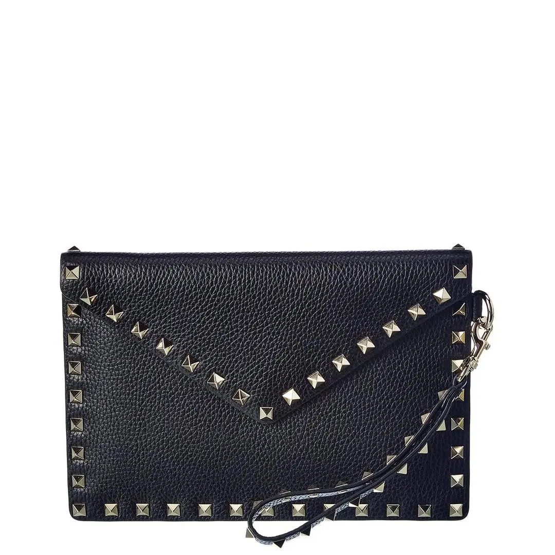 Valentino Rockstud Grainy Leather Pouch Women`s Black