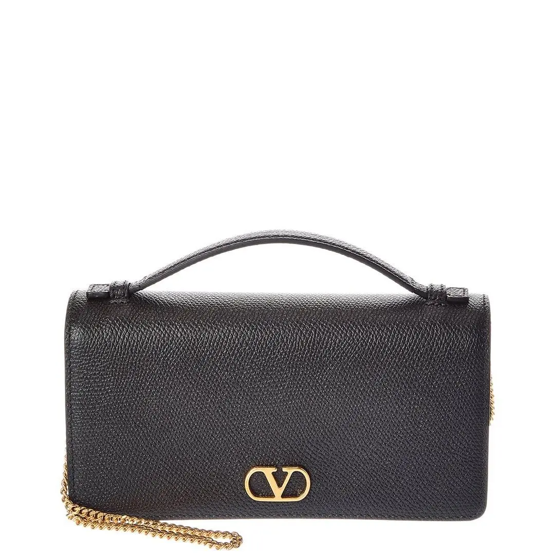Valentino Vlogo Signature Leather Wallet On Chain Women`s Black