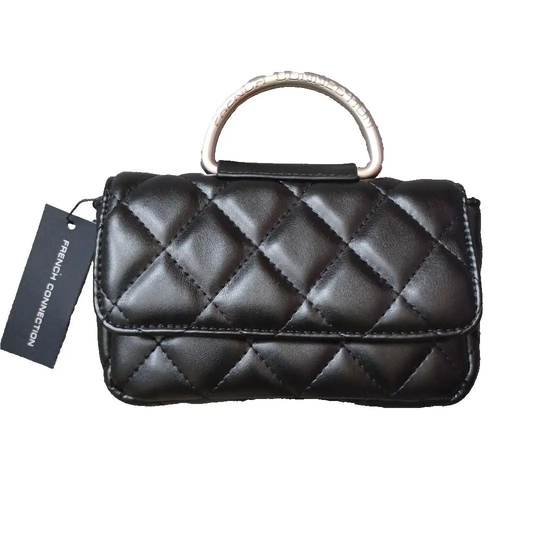 Valentino French Connection Mell Quilted Crossbody Shoulder Bag Black 7.5 x4.5 Small