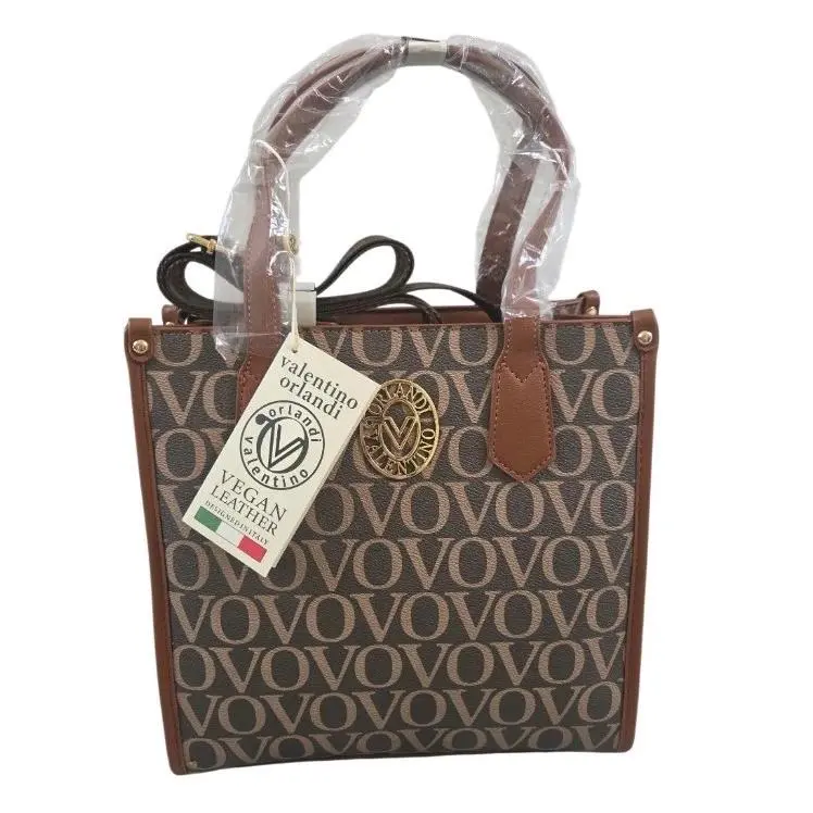 Valentino Orlandi Brown VO Monogram Vegan Satchel Top Handle Zip Strap Italy