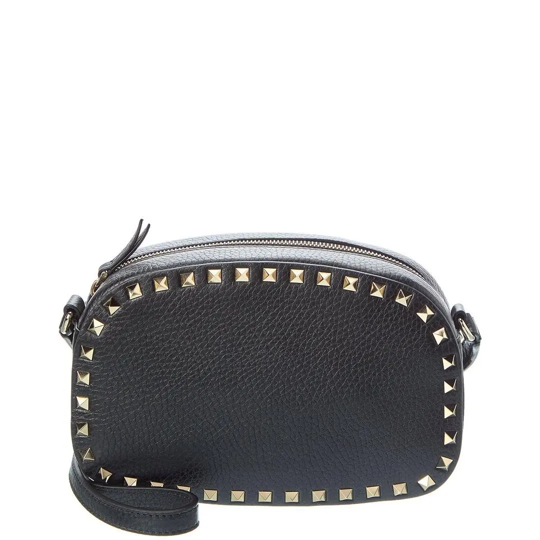 Rockstud Grainy Leather Camera Bag Women`s Black by Valentino