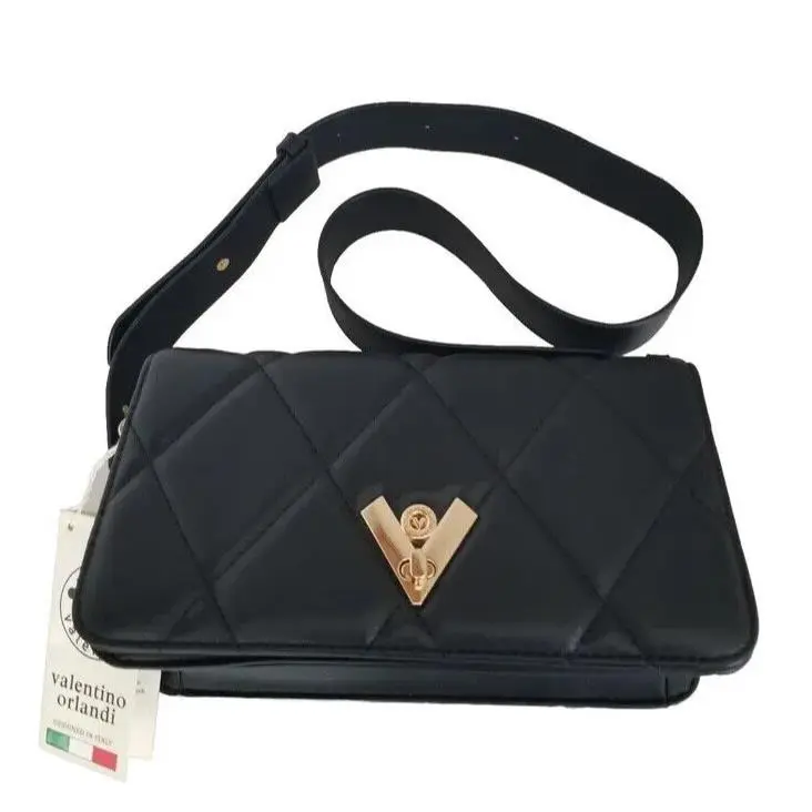 Orlandi Black Diamond Quilted Crossbody Shoulder Bag Clutch by Valentino