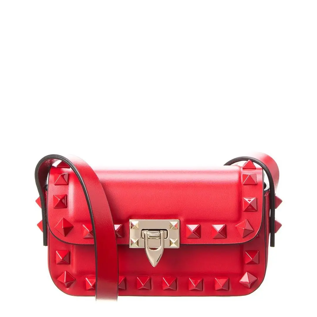 Rockstud Mini Leather Shoulder Bag Women`s Red by Valentino